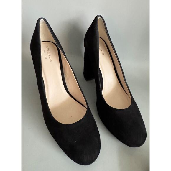 Cole Haan Women's Renner Grand Pump Black Suede Block Heel Round Toe Size 9.5 - Picture 8 of 11